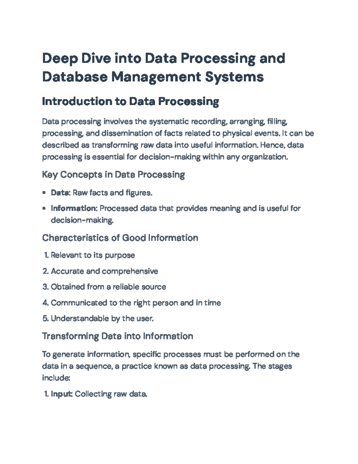 Introduction to Data Processing & DBMS (Course Code: IT-101) - Studocu