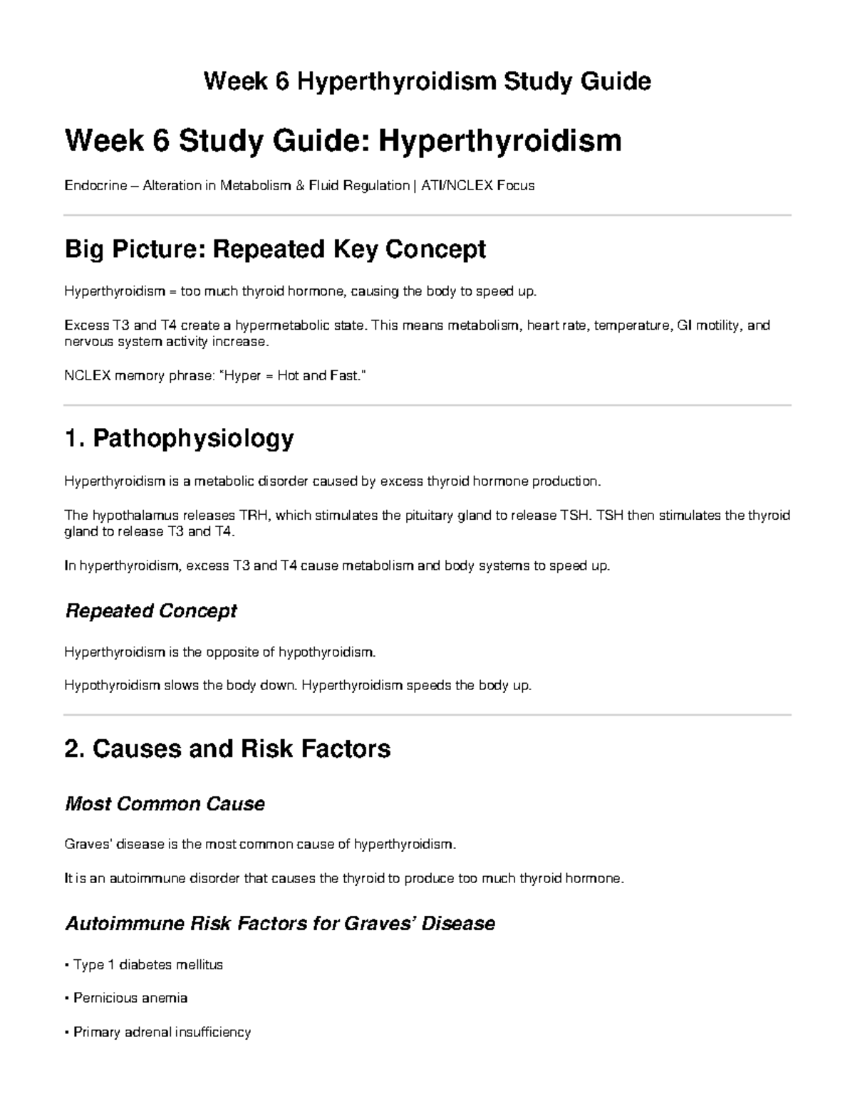 Week 6 Study Guide: Hyperthyroidism & Endocrine Metabolism - Studocu