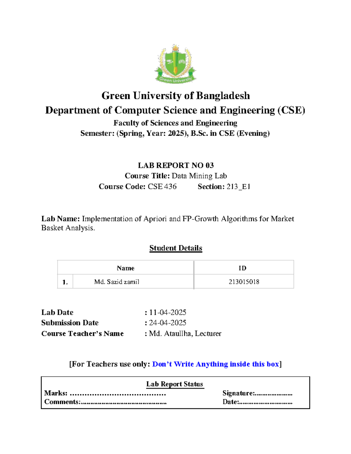 CSE 436 Lab Report 03: Apriori & Market Basket Analysis Implementation ...
