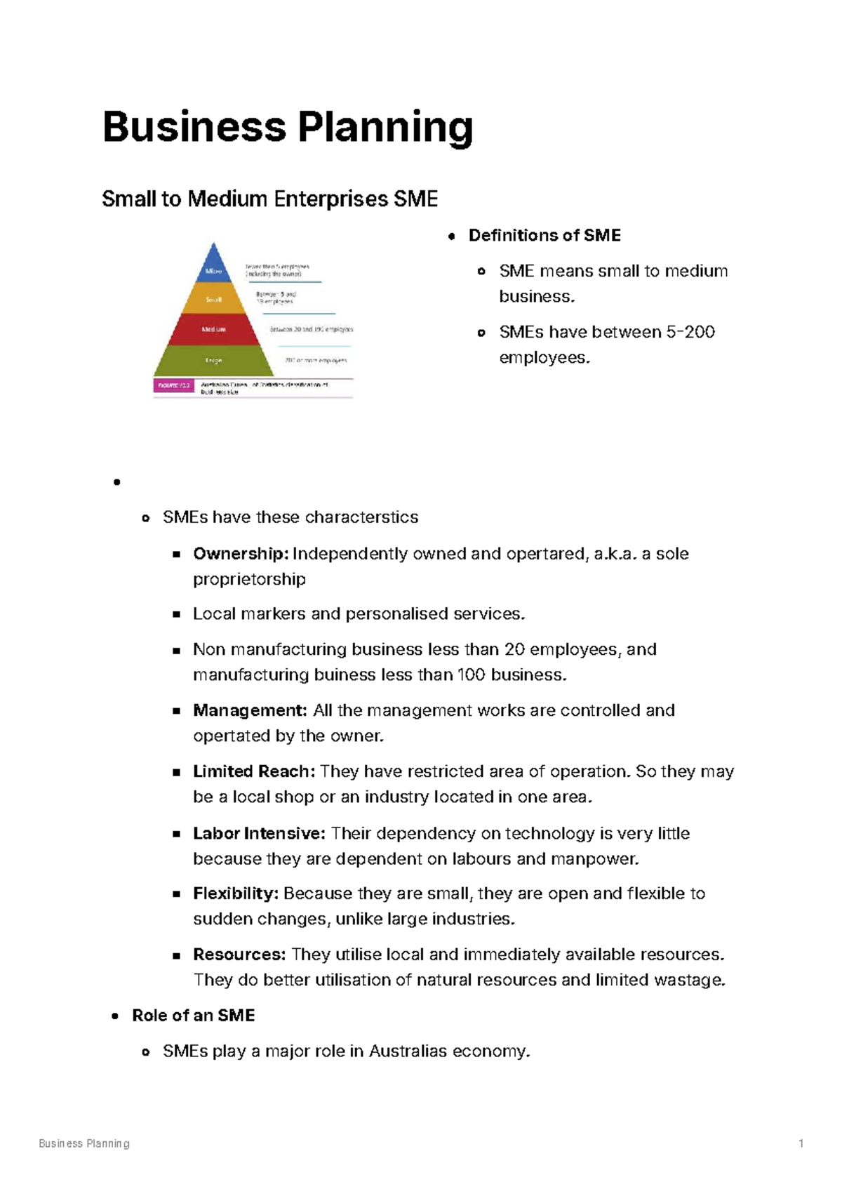 Business Planning for SMEs: Definitions, Roles, and Strategies - Studocu