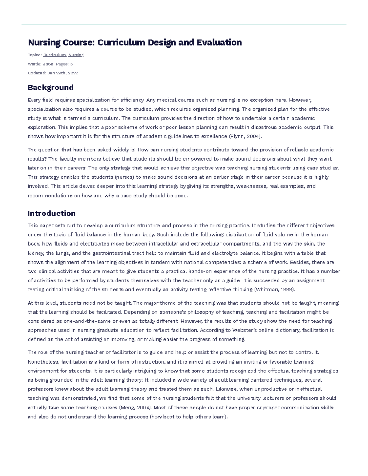 Nursing Course- Curriculum Design and Evaluation Free Essay Example ...