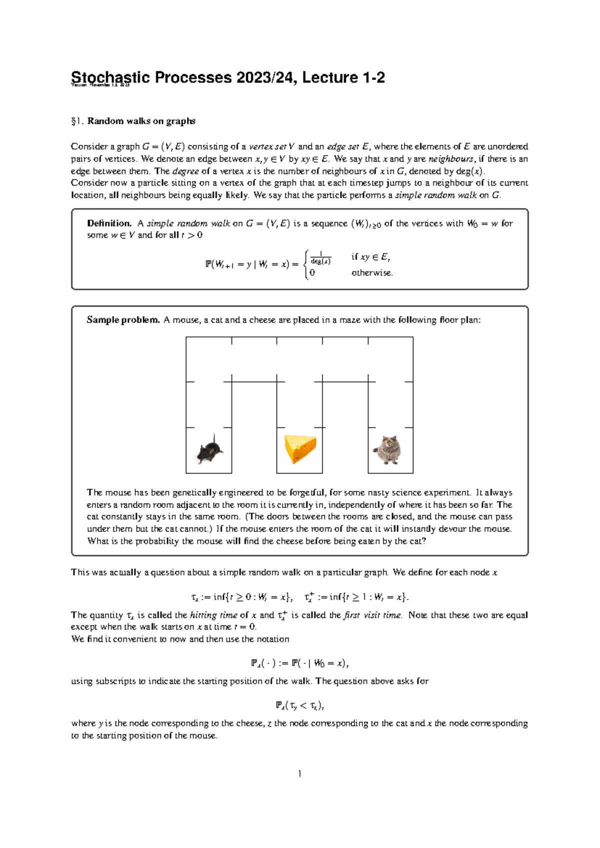 Stochastic Processes 2023/24: Lecture 1-2 Notes on Random Walks ...