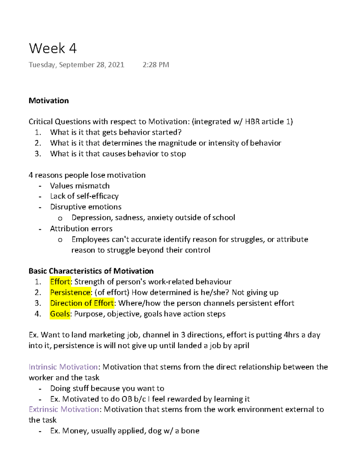 Week 4 - Motivation Notes (Integrated HBR Article) - Studocu
