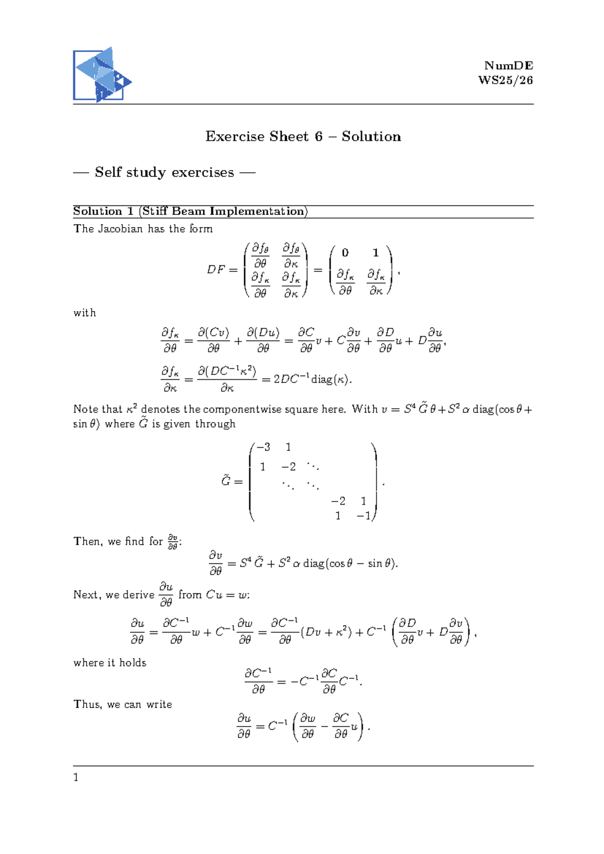 NumDE WS25 Exercise Sheet 06 Solutions for Stiff Beam Implementation ...