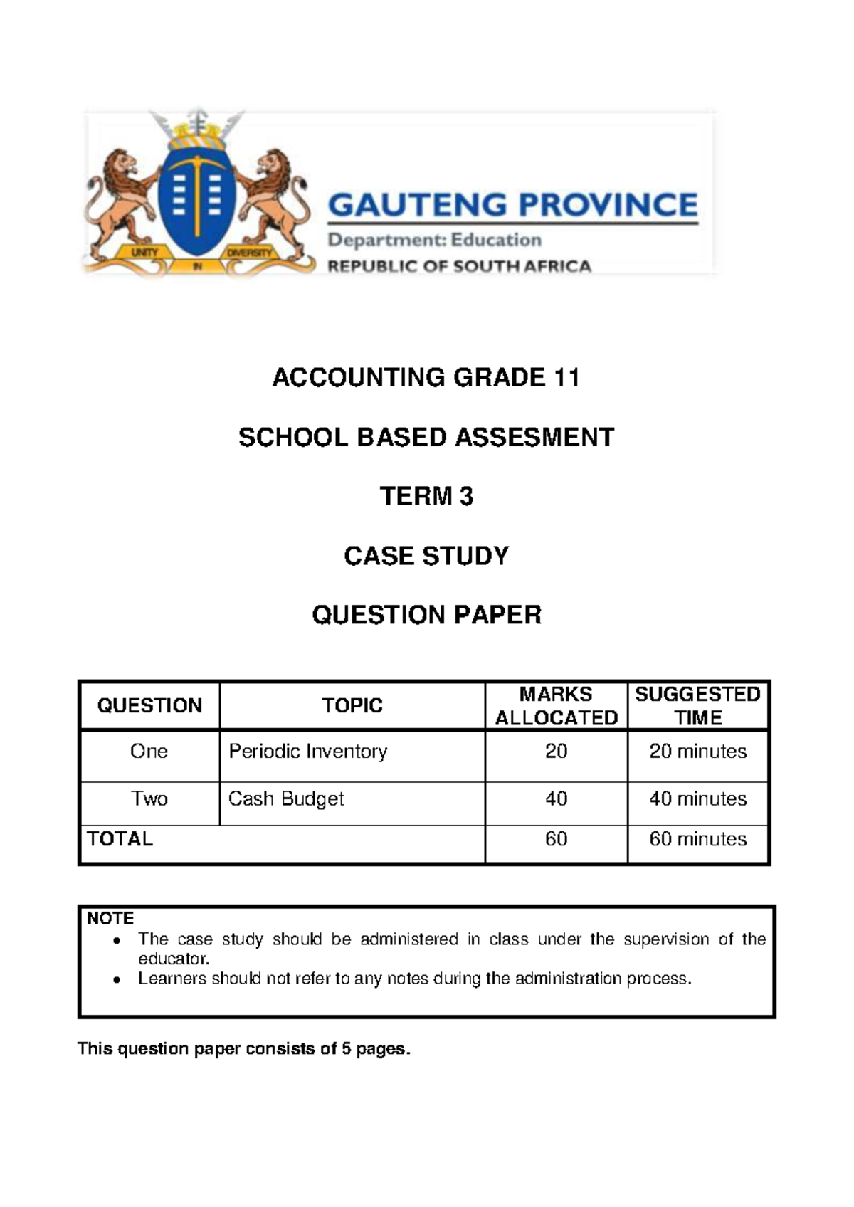 Grade 11 Accounting Term 3 Case Study Question Paper 2022 - Studocu