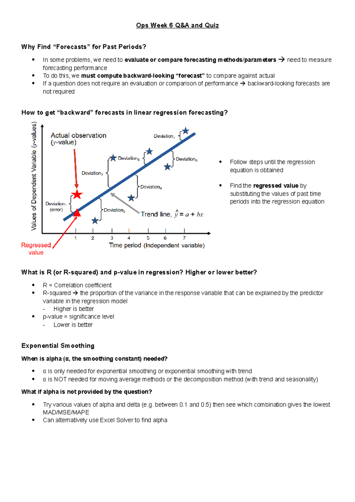 Ops 6 Q&A & Quiz Notes on Forecasting Methods and Regression Analysis ...