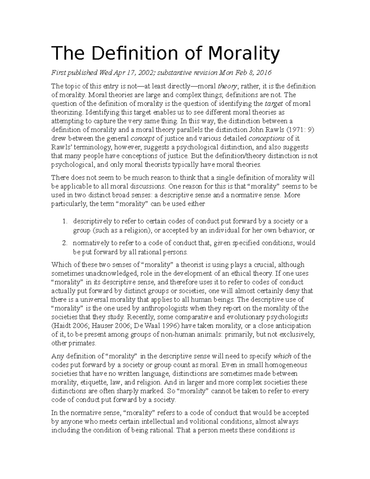 The Definition of Morality - The Definition of Morality First published ...