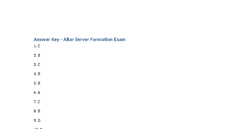 Altar Server Formation Exam Answer Key - Studocu