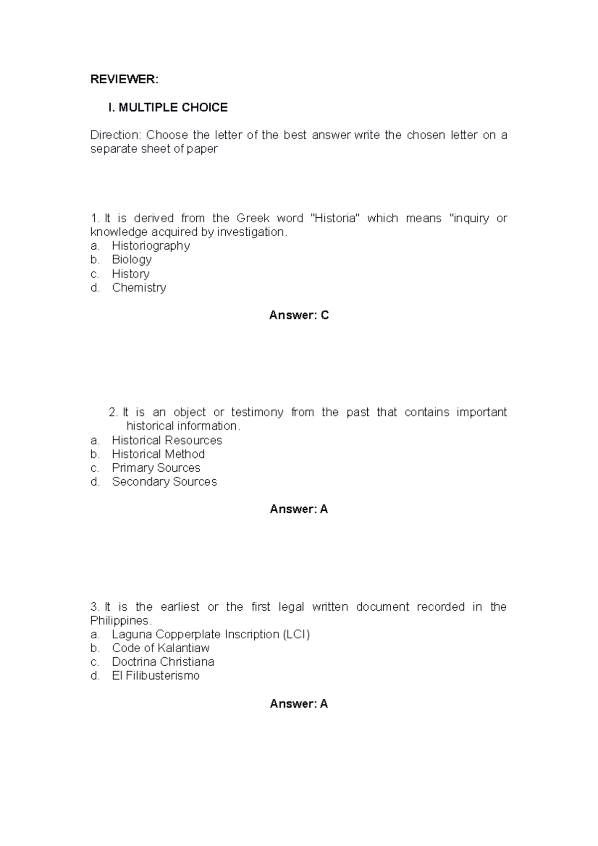 RIPH QUIZ - Comprehensive Reviewer and Answer Key - Studocu