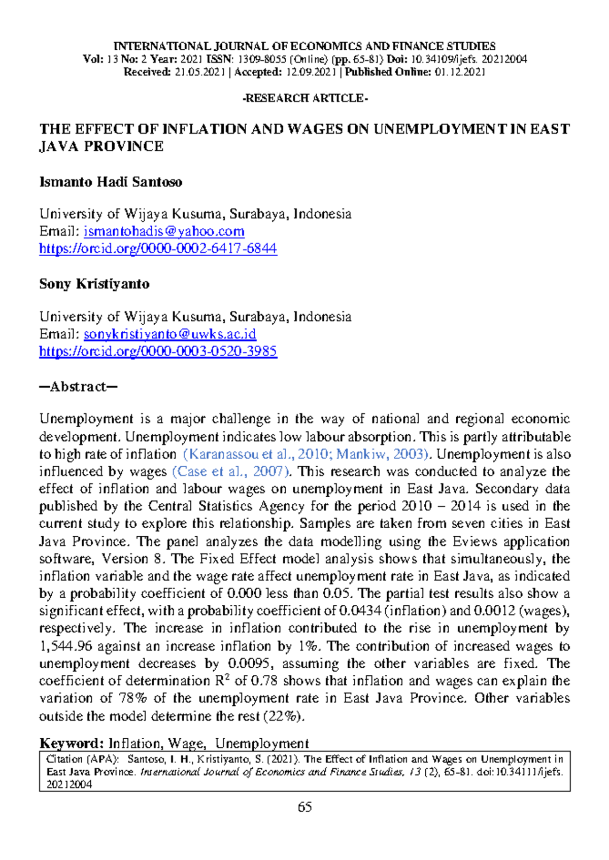 The Effect of Inflation and Wages on Unemployment in East Java (IJEF ...