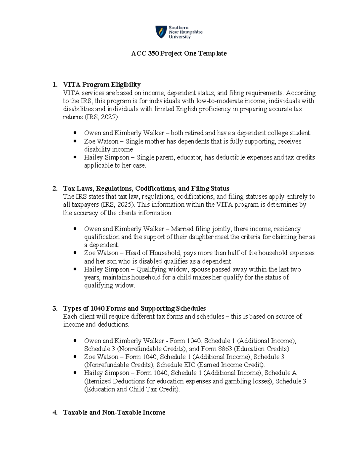 ACC 350 Project One: VITA Program Tax Return Preparation Guide - Studocu