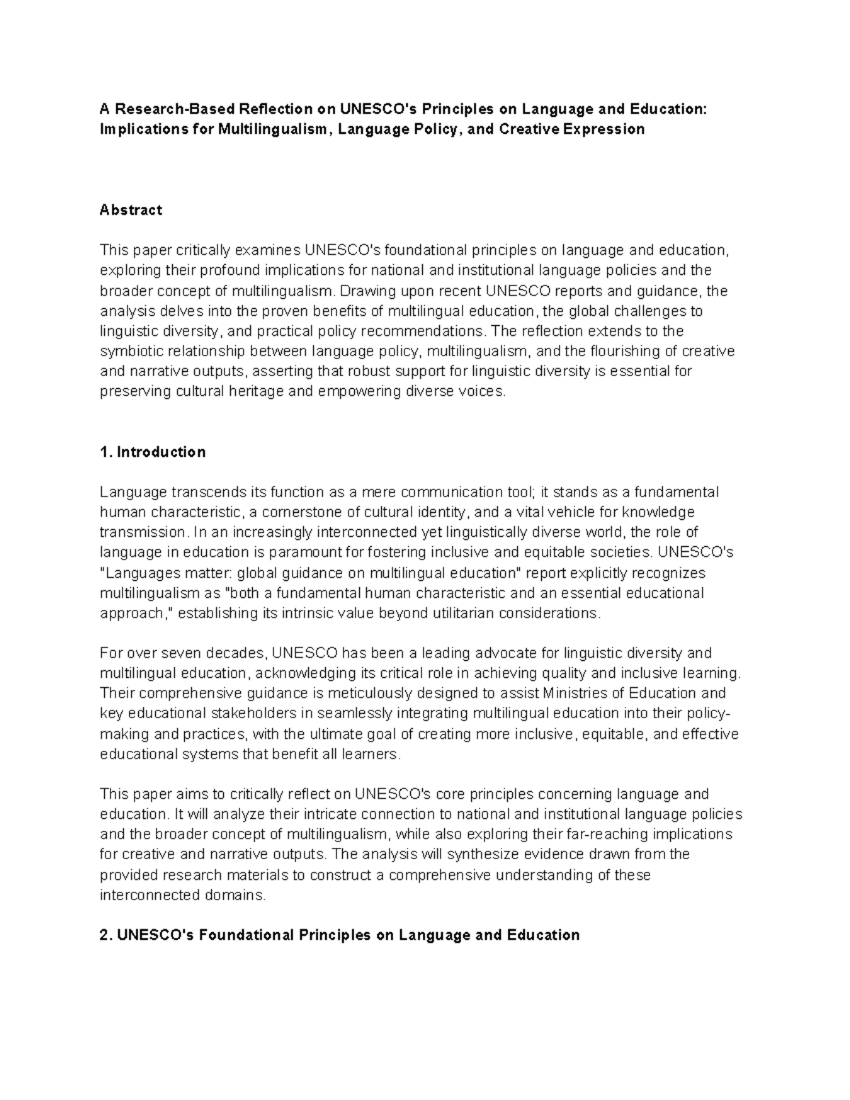Reflection on Language & Education Principles: Impacts on ...