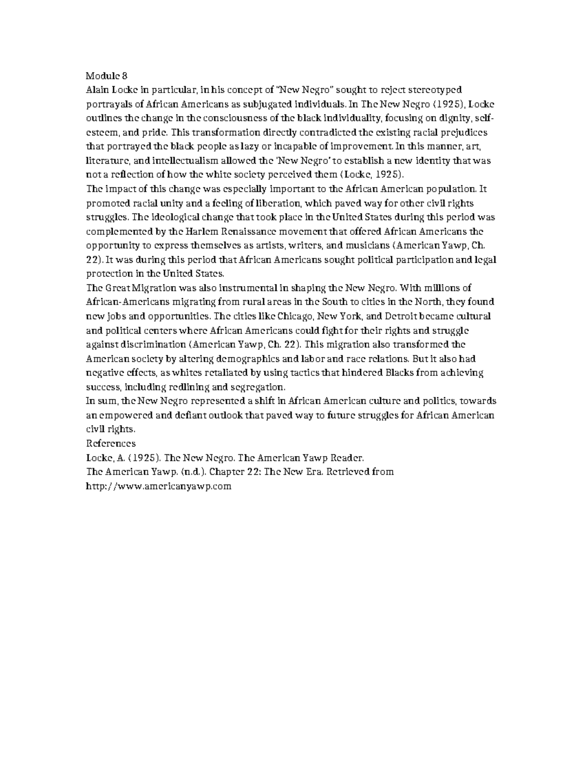 Module 8: The New Negro and the Harlem Renaissance - Studeersnel