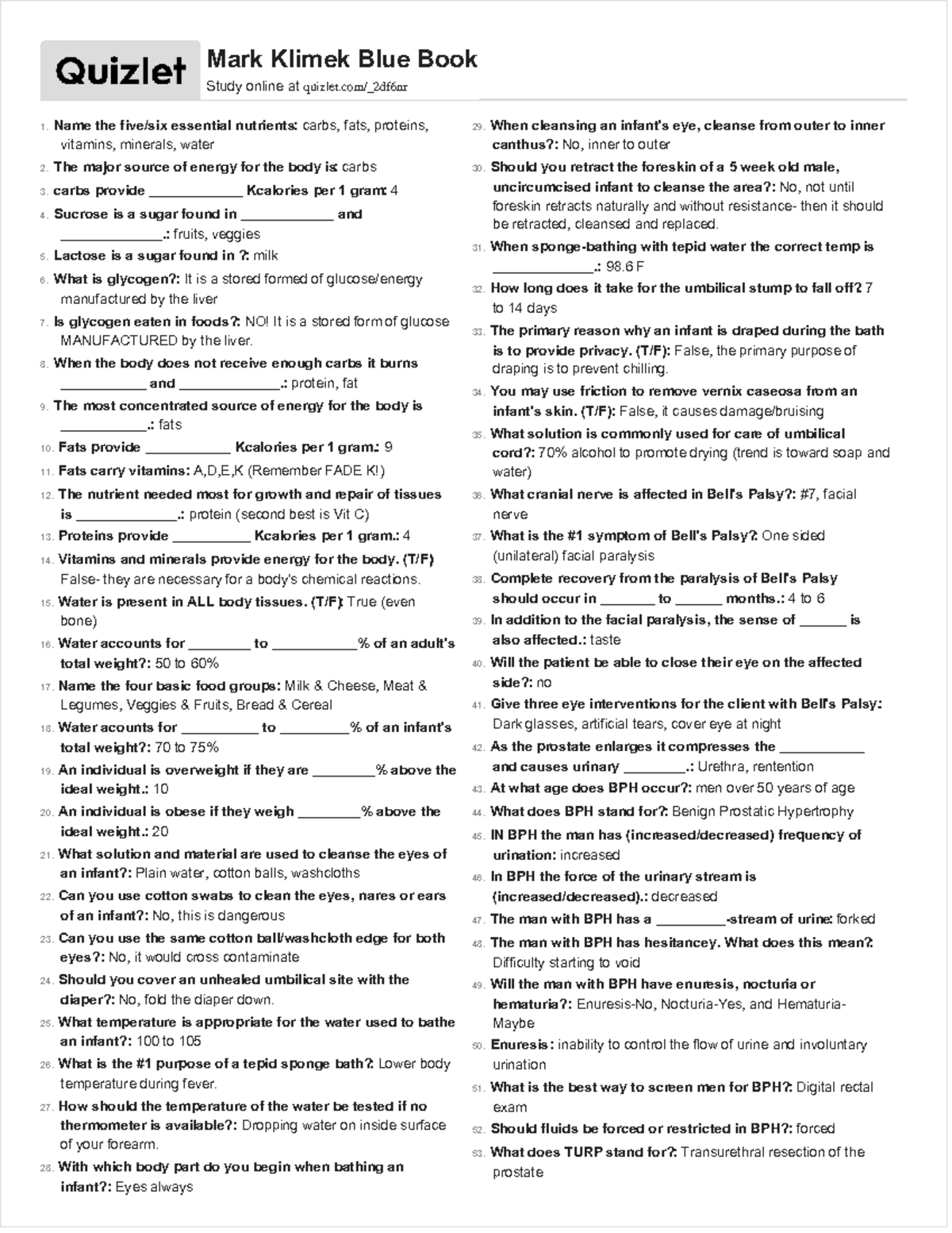 NUR 101: Essential Nutrients and Infant Care Study Guide - Studocu