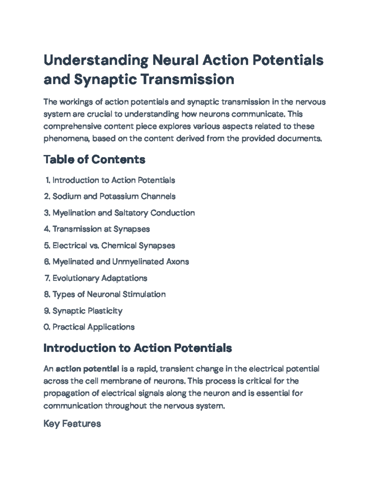 Understanding Action Potentials and Synaptic Transmission in ...