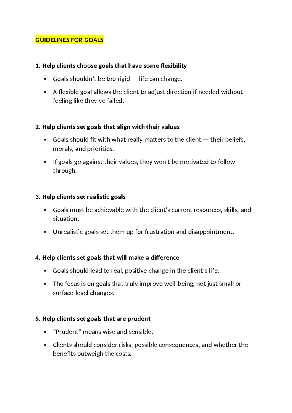 Guidelines for Setting Effective Goals in Psychology (Unit 4&5) - Studocu