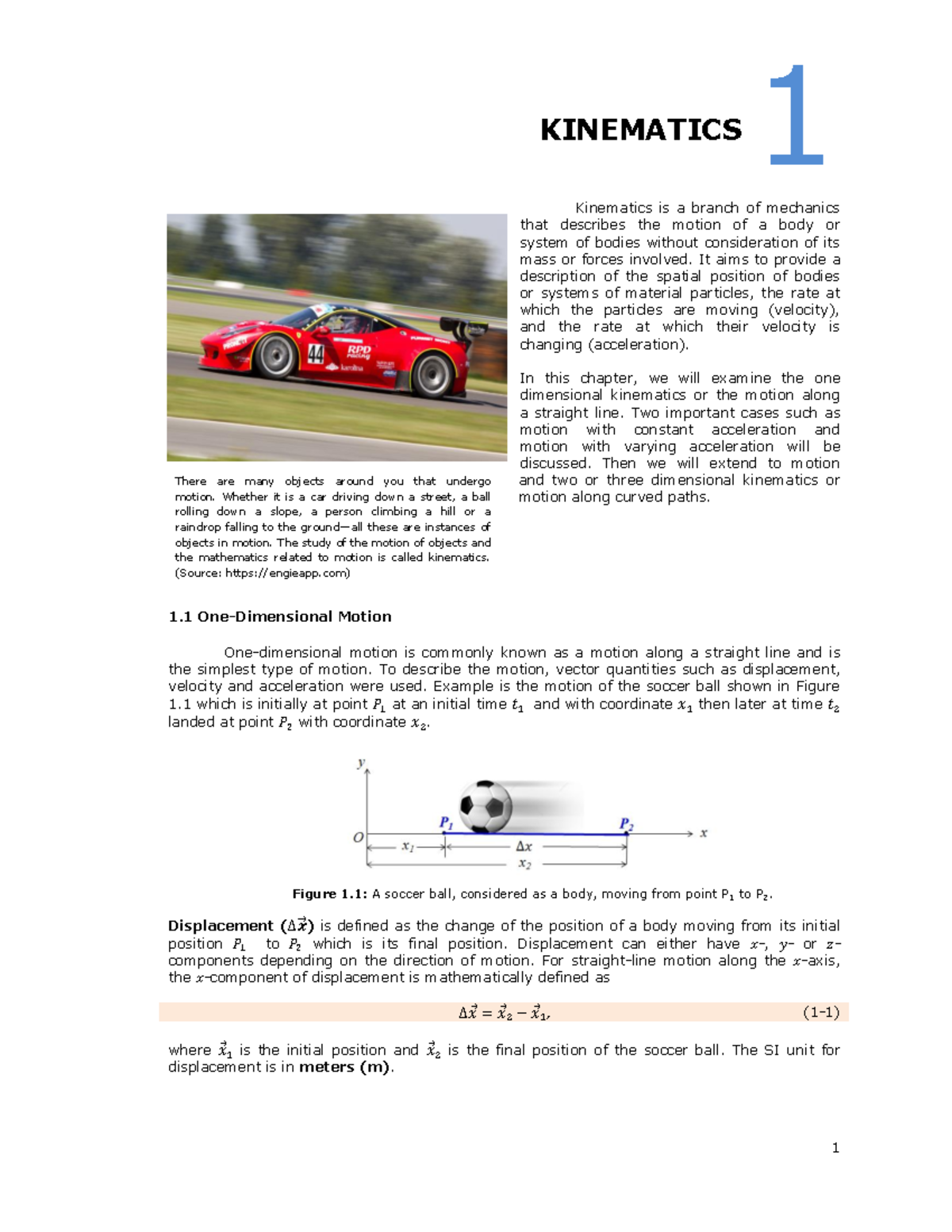 Chapter 1: Kinematics - Motion, Acceleration, and Velocity Concepts ...