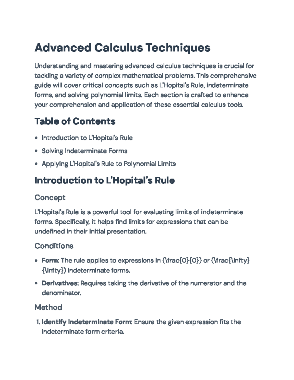 Advanced Calculus: Mastering L'Hopital's Rule & Indeterminate Forms ...