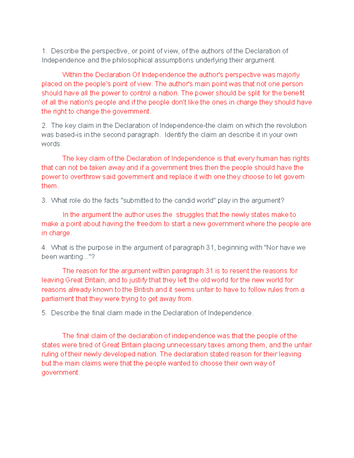 Understanding the Declaration of Independence - AP GOV - Studocu