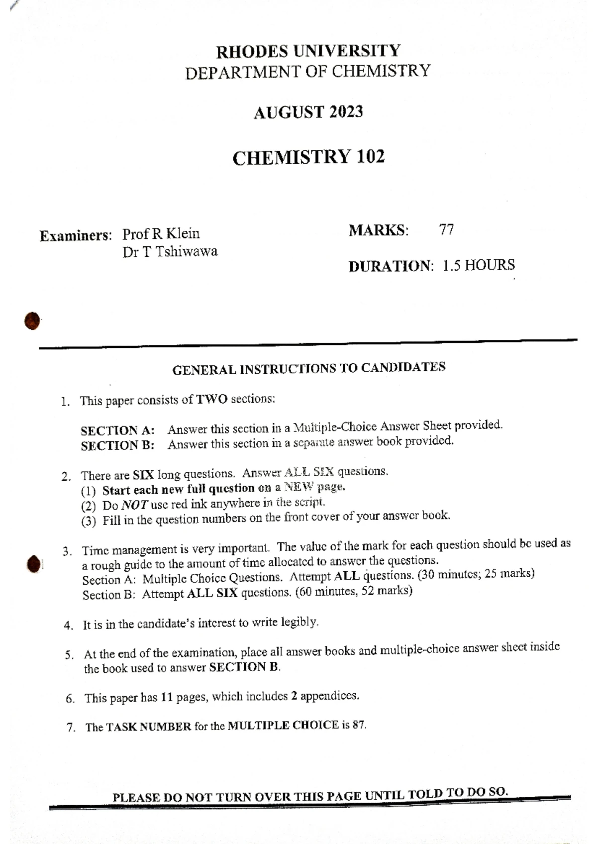 2021 CHEM 101 May Assessment Final Exam Answers and Guidelines - Studocu