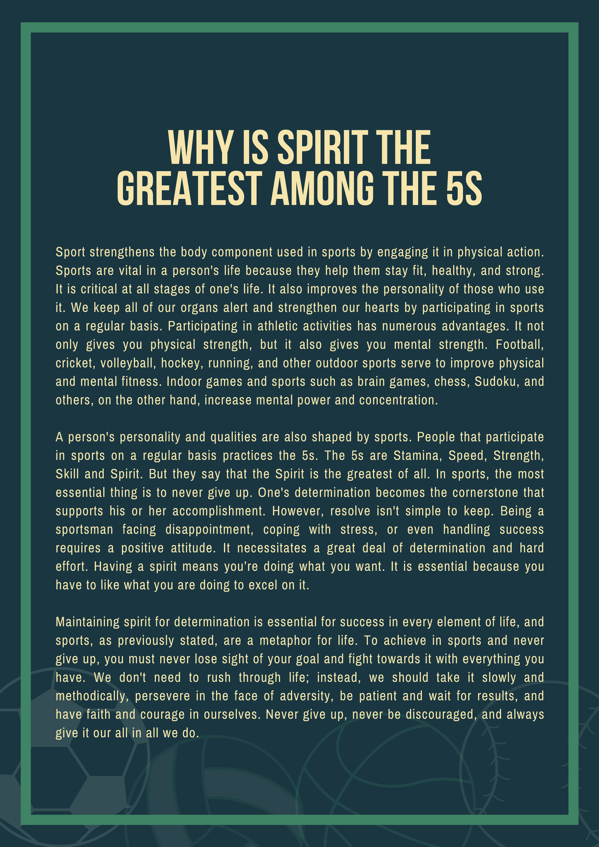 The Importance of Spirit in Achieving Success in the 5S of Sports - Studocu