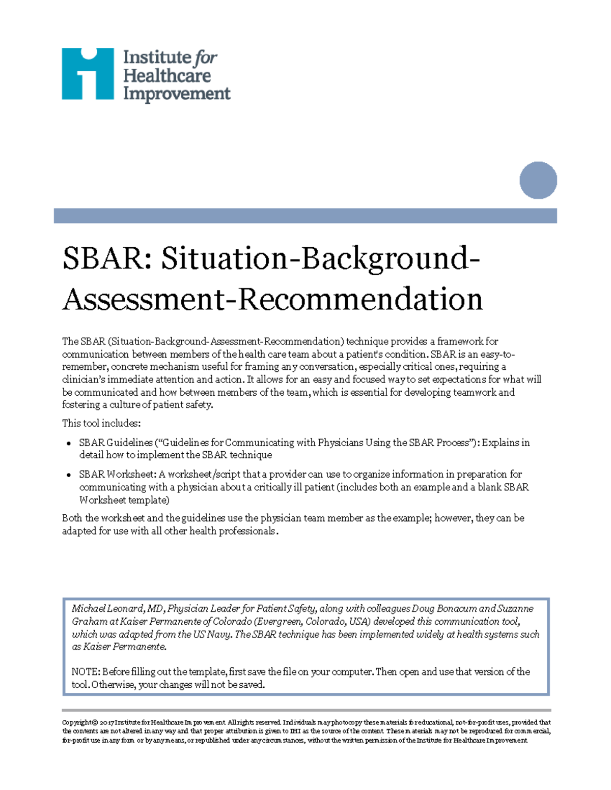 SBAR Technique for Effective Communication in Healthcare - Studocu