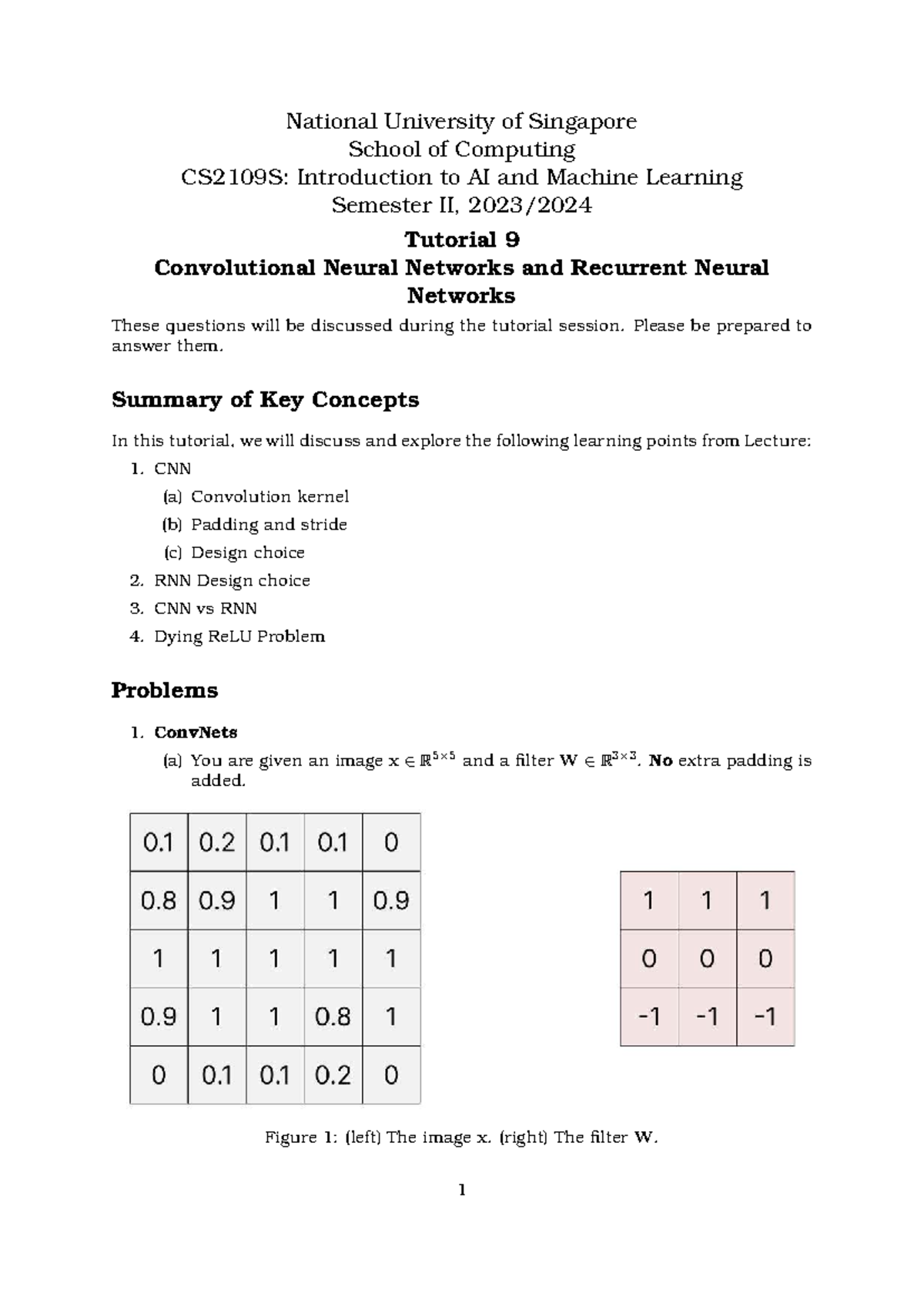 CS2109S: Tutorial 9 on CNNs and RNNs in AI & ML - Studocu