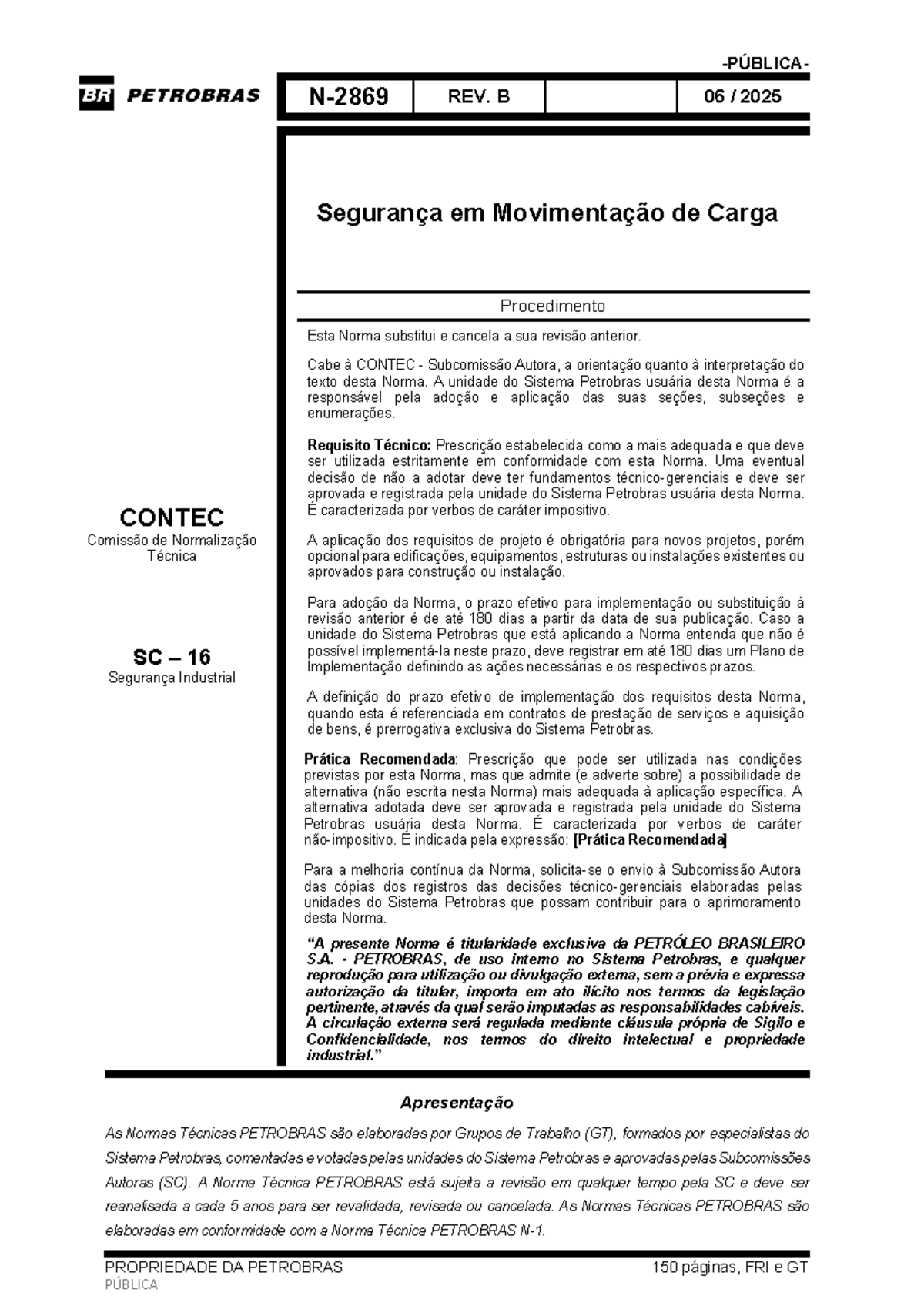 Norma Técnica PETROBRAS N-2869: Segurança em Movimentação de Carga ...
