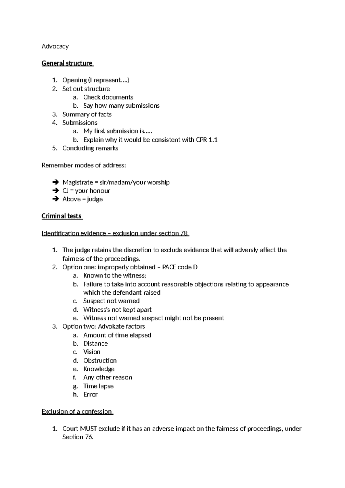 Advocacy Notes: General Structure and Key Legal Principles - Studocu