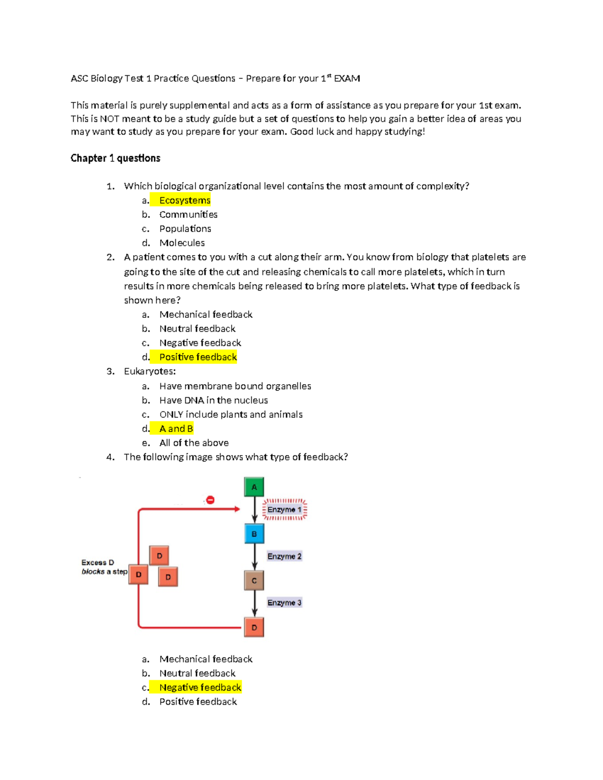 Biology BSC1010 Exam 1 Practice Questions and Answers - Studocu