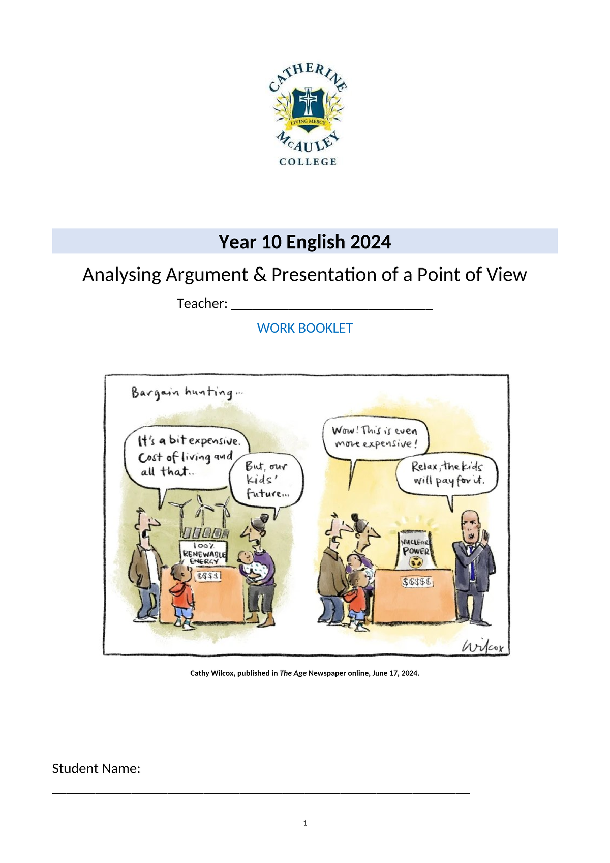Year 10 English Analysing Argument Workbook 2024 Studocu