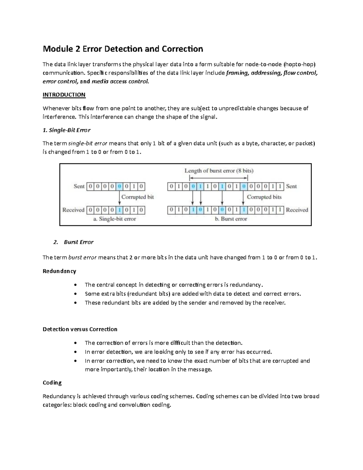 Module 2: Error Detection and Correction in Data Link Layer - Studocu