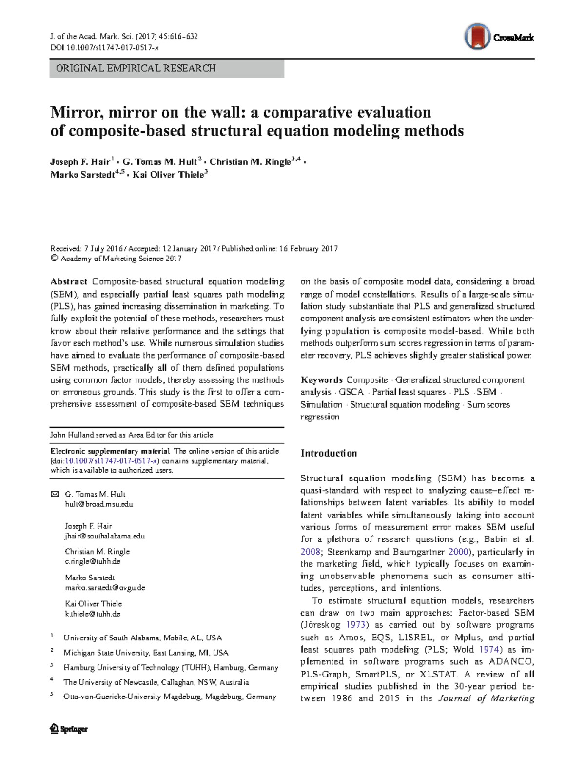 Comparative Evaluation of SEM Methods in Marketing Research (J. of the ...