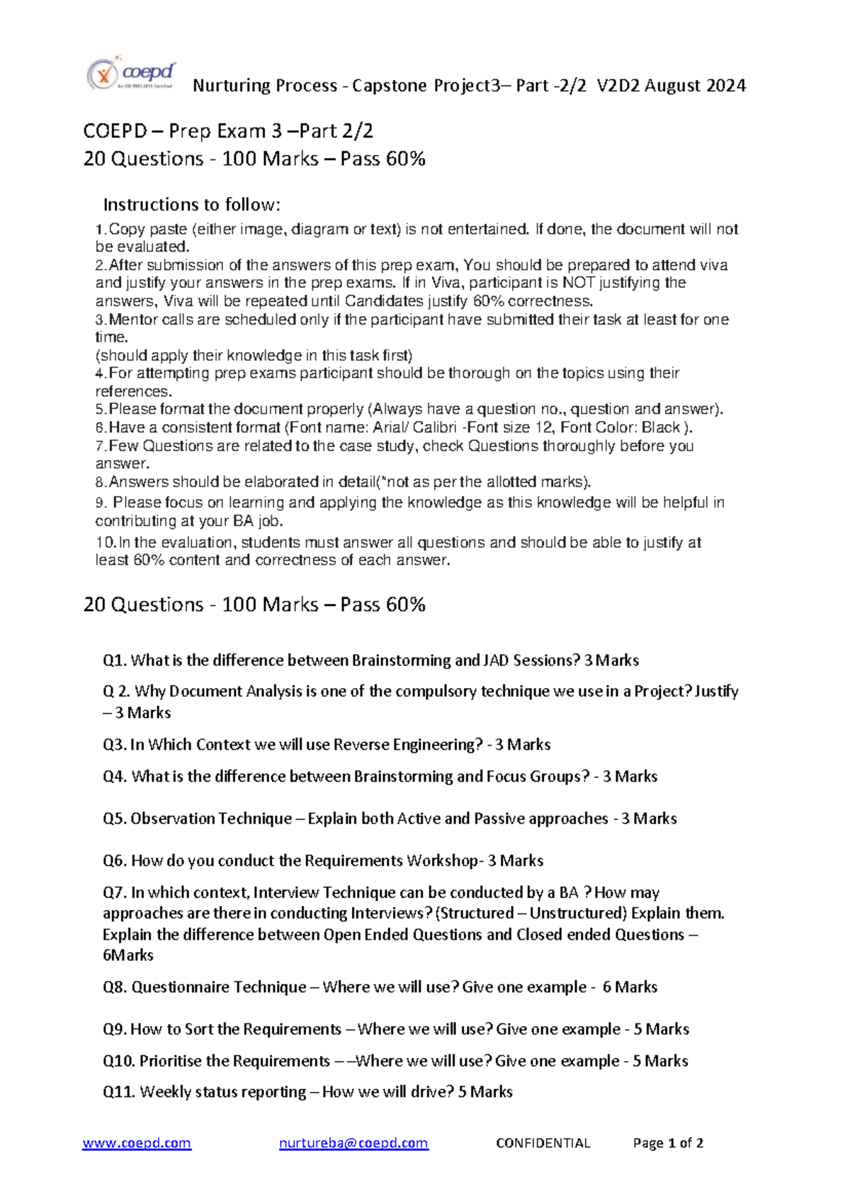 Nurturing Process Capstone Prep Exam 3 - 20 Questions (COEPD) - Studocu
