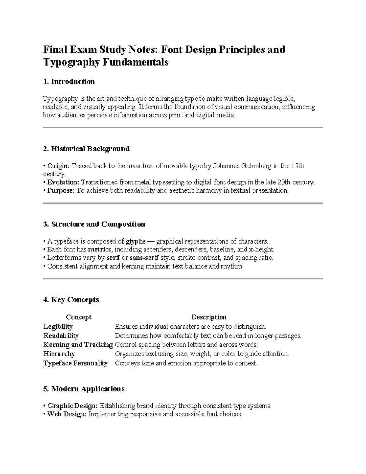 Final Exam Study Notes: Typography Principles and Design (Course Code ...