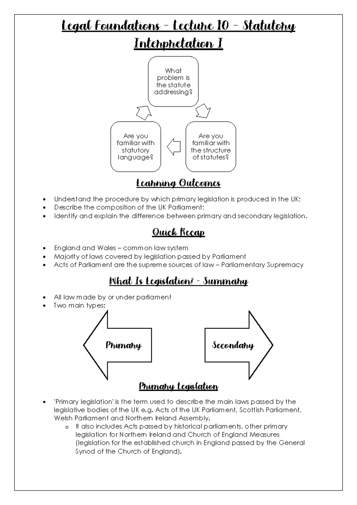 Statutory Interpretation Legal Foundations Lecture Notes - Lecture 10 ...