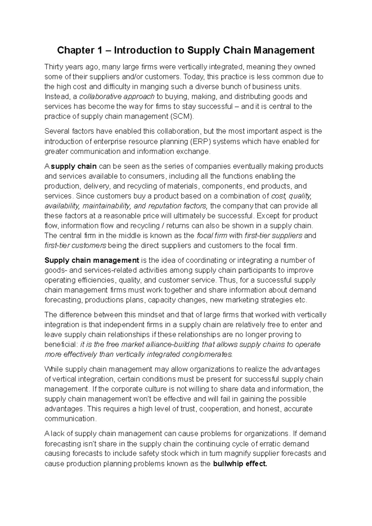 Supply Chain Management HT24 - Chapter 1 – Introduction to Supply Chain ...