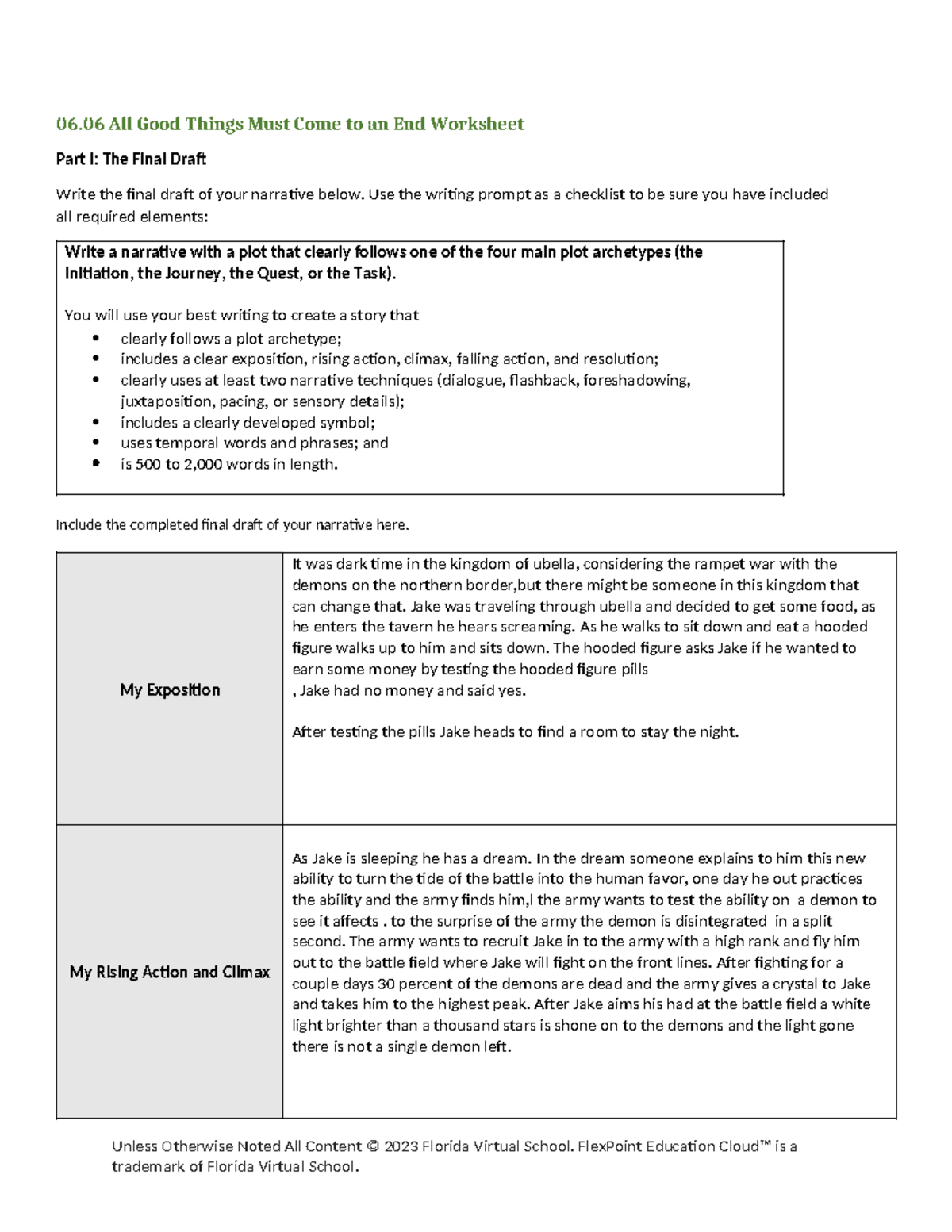 06.06 Final Draft Worksheet: Crafting a Narrative Adventure - Studocu