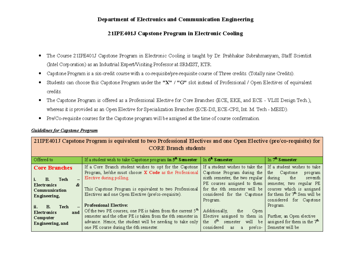 21IPE401J Capstone Program Guidelines for ECE Students - Studocu