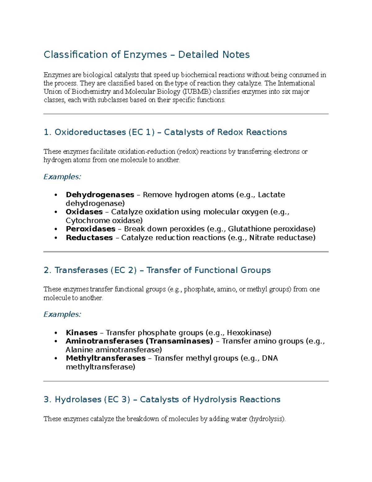 Enzymes - Detailed Study Notes for Biochemistry (Course Code: BIO101 ...