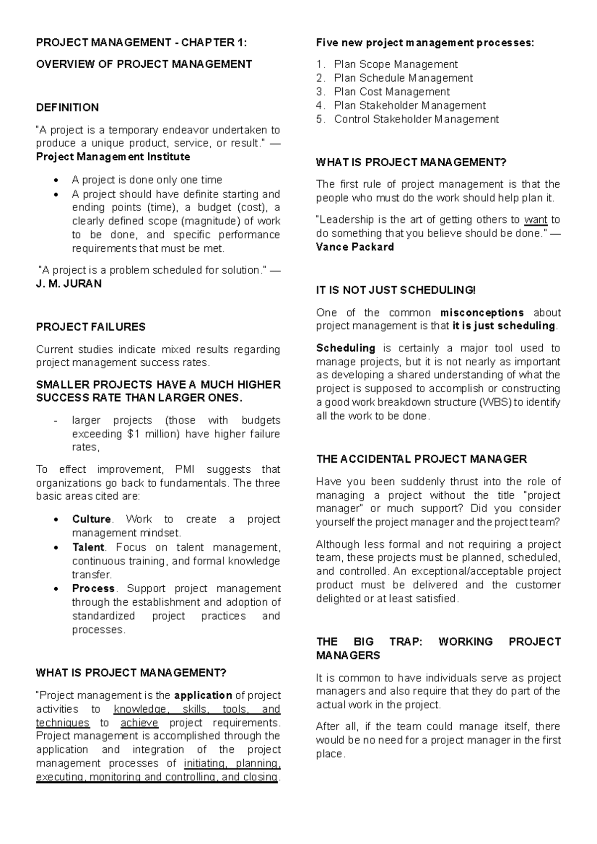 OM%201-5 - Project Management Chapter 1 Overview and Notes - Studocu