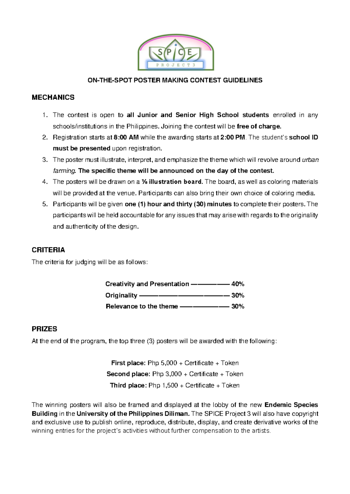 Guidelines - ON-THE-SPOT POSTER MAKING CONTEST GUIDELINES MECHANICS The ...