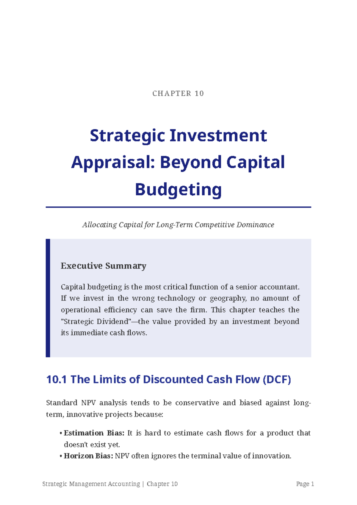 CHAPTER 10 Strategic Investment Appraisal: Beyond Capital Budgeting ...