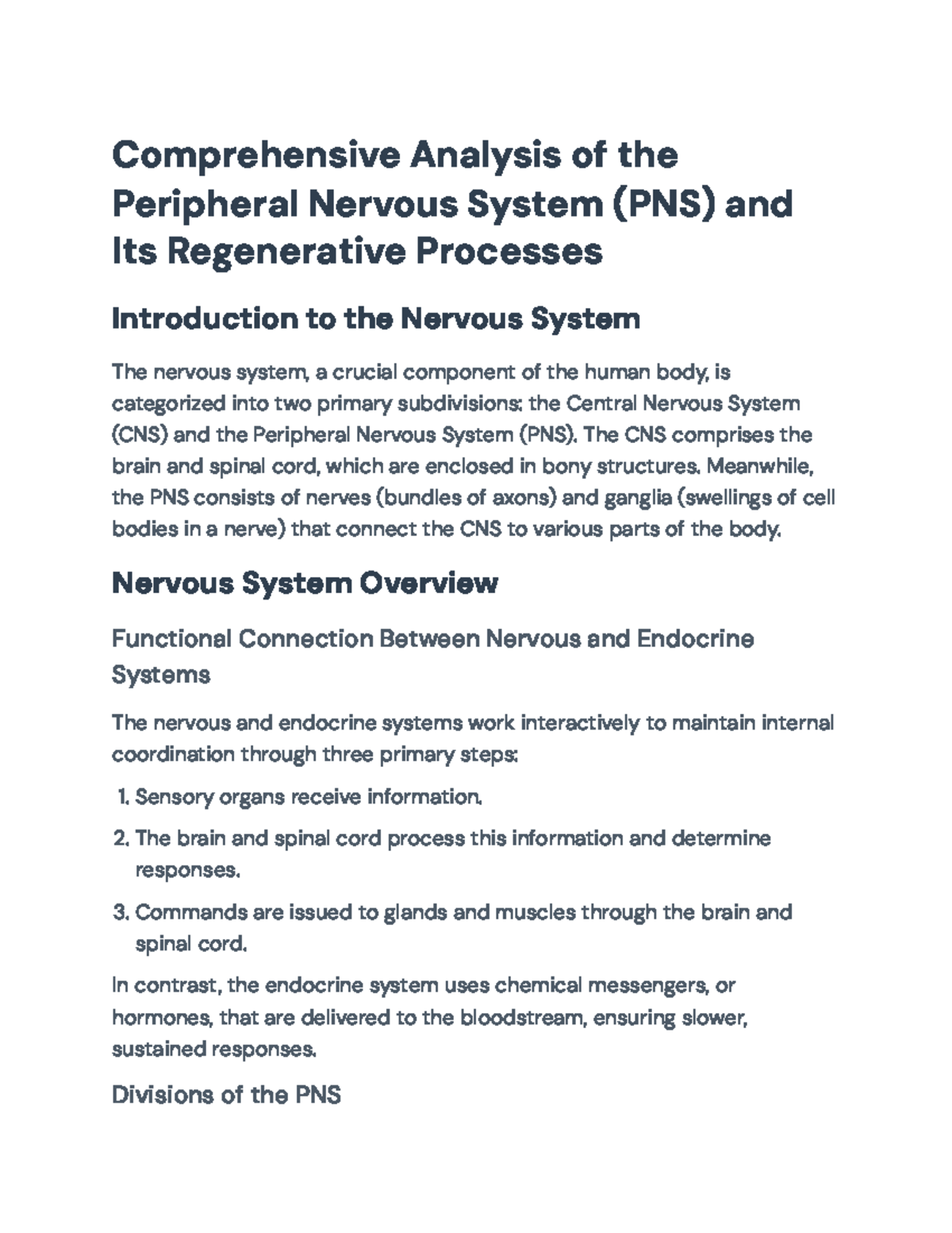 PNS Structure, Function & Regeneration: A Comprehensive Study - Studocu