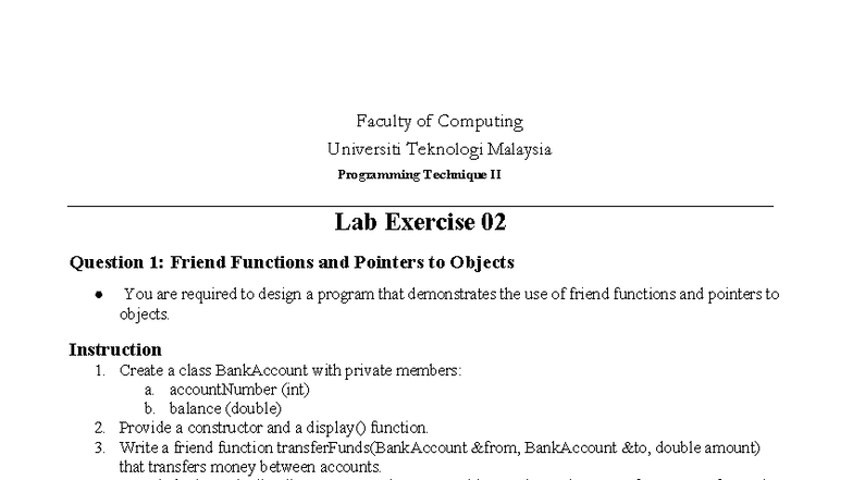 Lab Exercise 02 - Programming Technique II: Friend Functions & Pointers ...