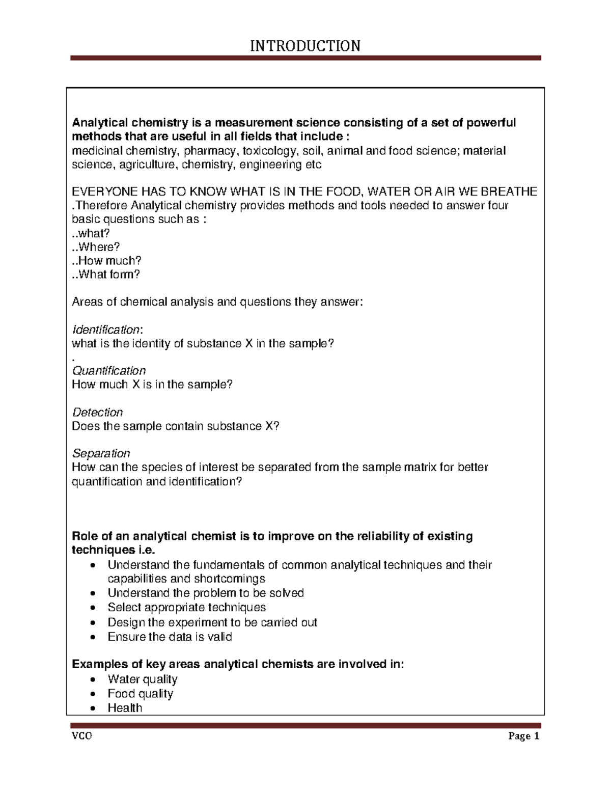 CHE 311 Introduction to Analytical Chemistry - Lecture 1 Notes - Studocu