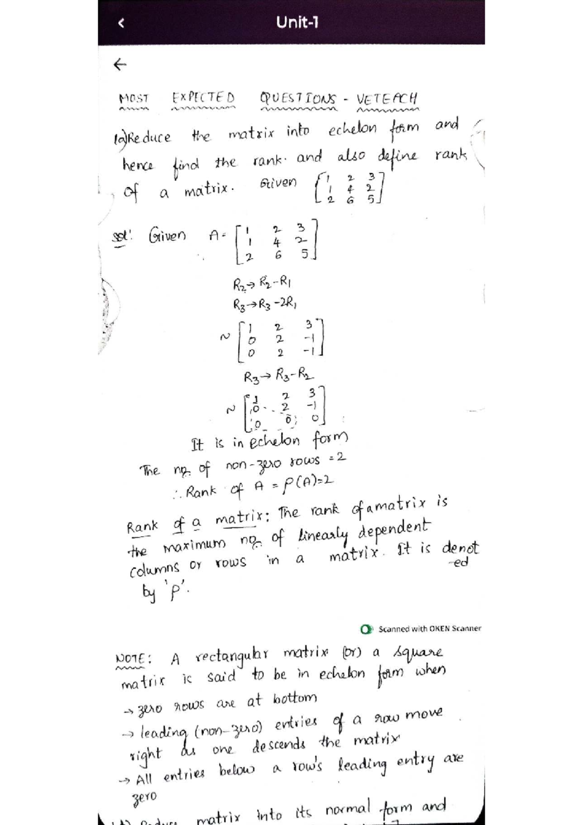 M1: Important Matrix Concepts and Echelon Form Solutions - Studocu