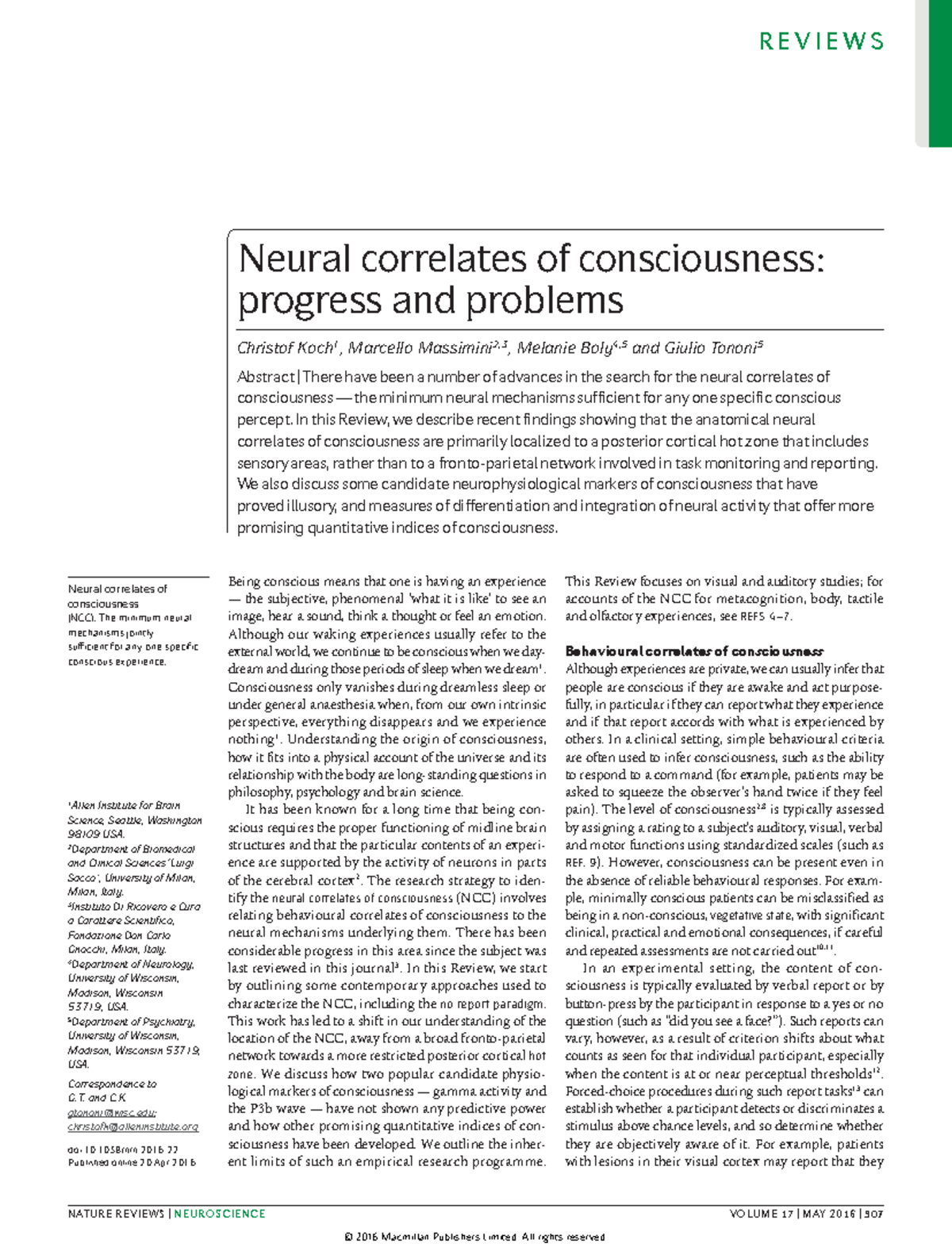 Research Paper on Neural Correlates of Consciousness (NCC) - Studocu