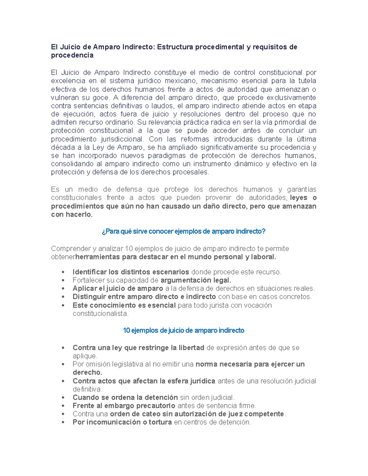 El Juicio de Amparo Indirecto: Estructura y Ejemplos Prácticos - Studocu