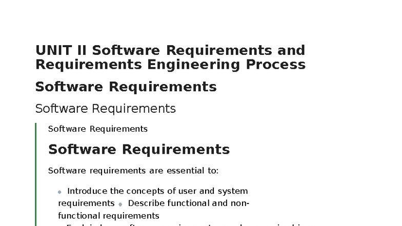 SE-Unit II: Software Requirements & Engineering Process Overview - Studocu